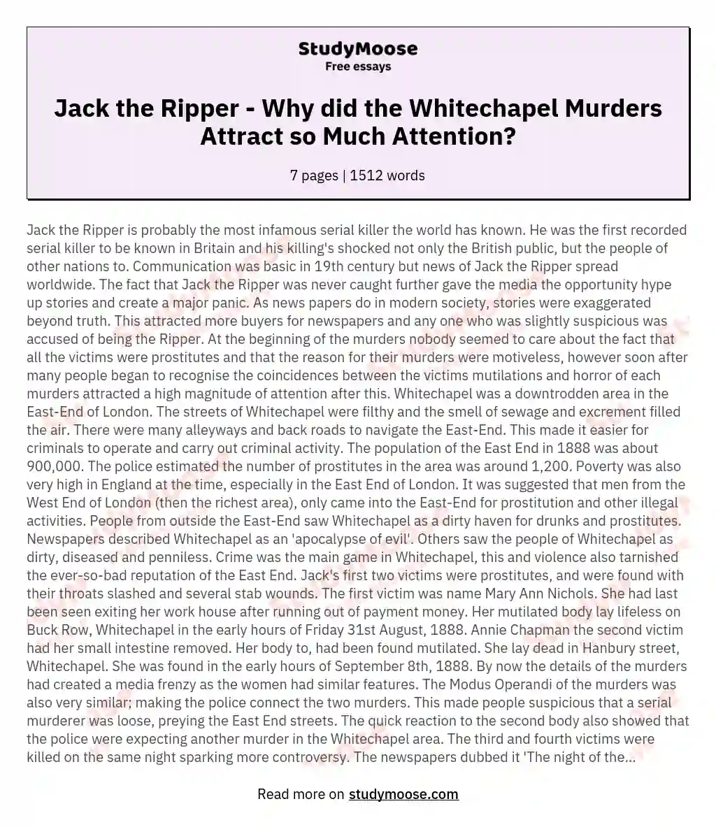 Jack the Ripper - Why did the Whitechapel Murders Attract so Much Attention?