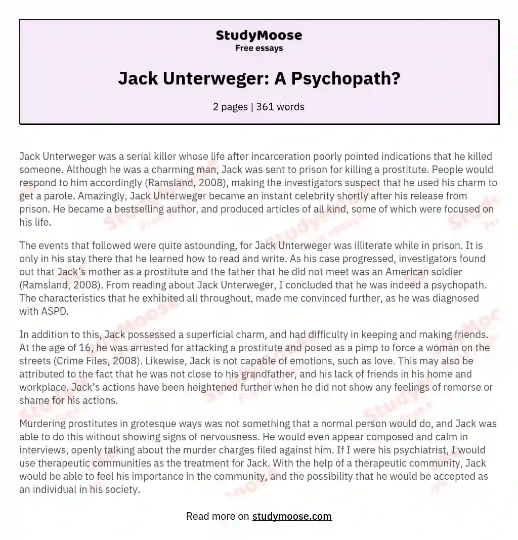 Jack Unterweger: A Psychopath?
