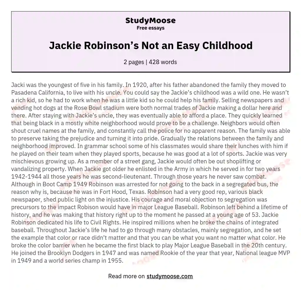Jackie Robinson’s Not an Easy Childhood essay