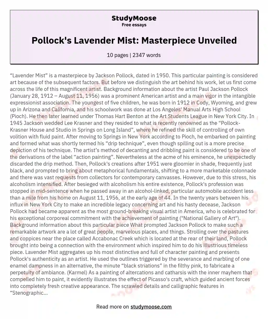 Pollock's Lavender Mist: Masterpiece Unveiled essay