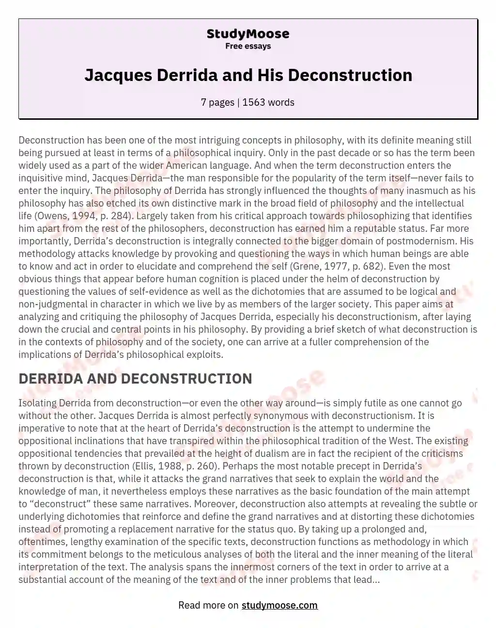 Jacques Derrida and His Deconstruction essay