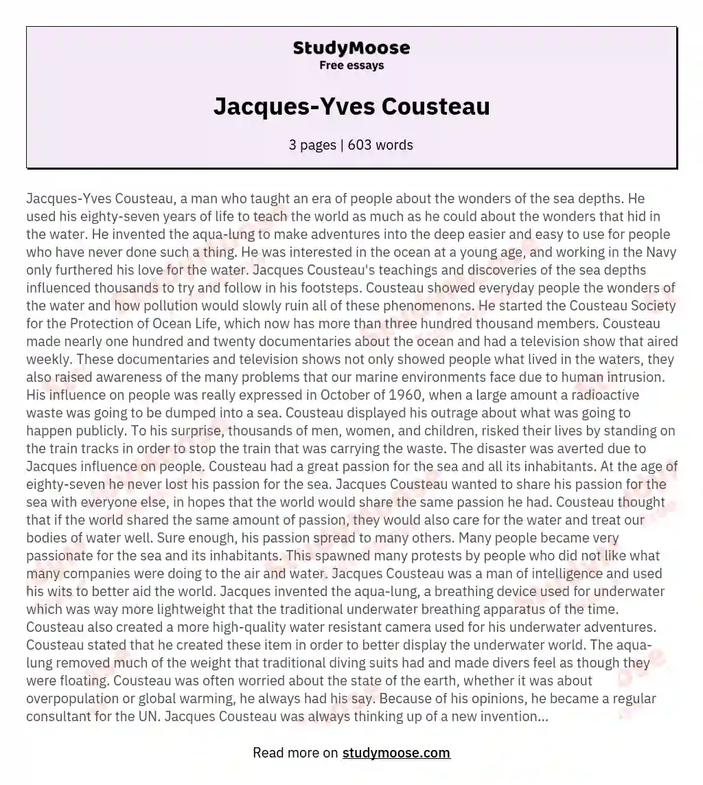 Jacques-Yves Cousteau essay