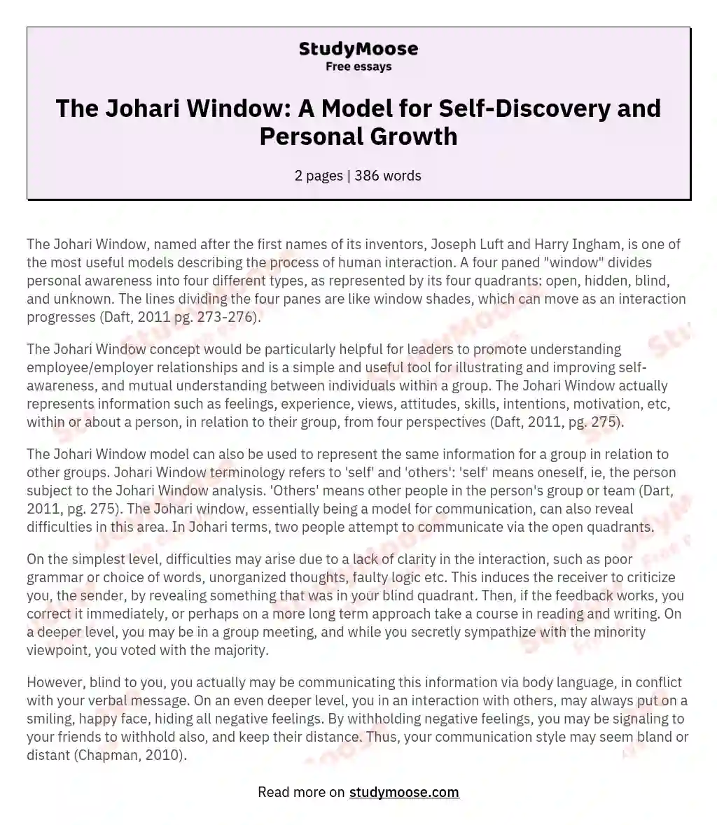 examples of johari window essay