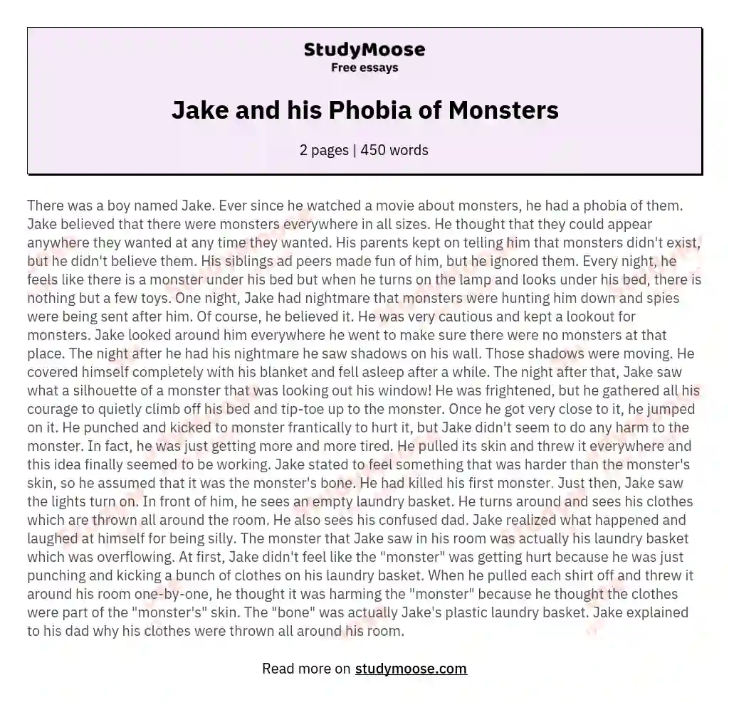 Jake and his Phobia of Monsters essay