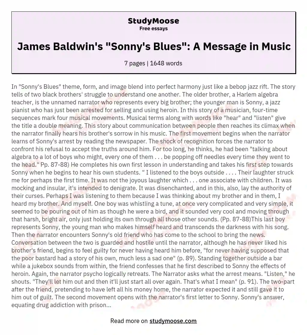 James Baldwin's "Sonny's Blues": A Message in Music essay