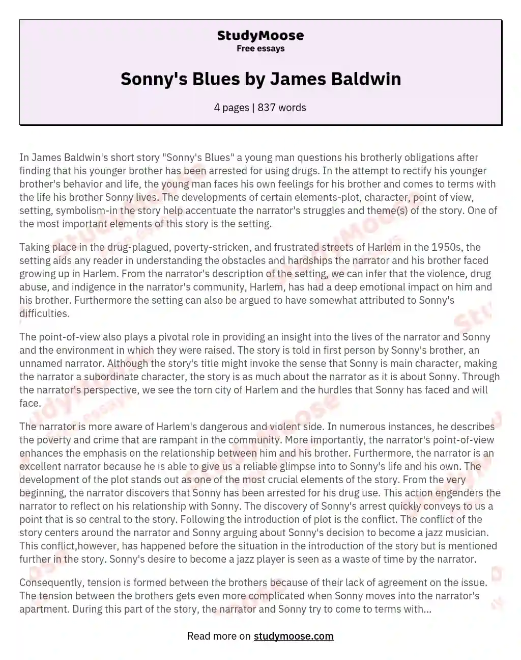 Sonny's Blues by James Baldwin essay