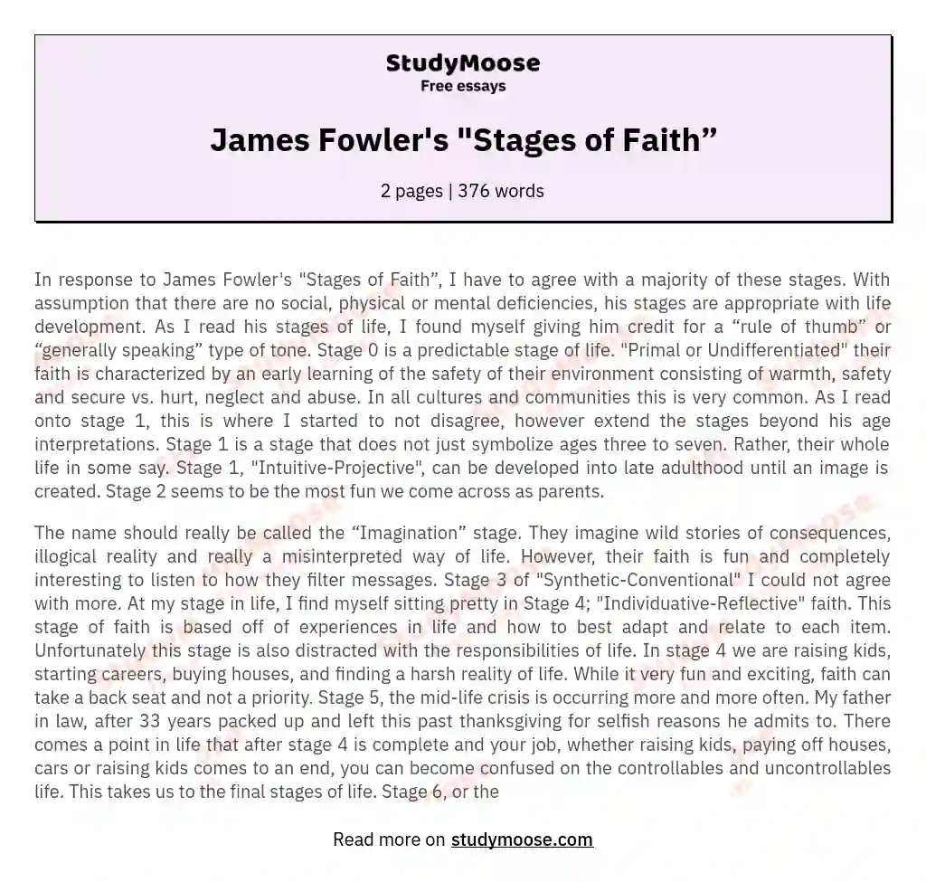 James Fowler's "Stages of Faith”
