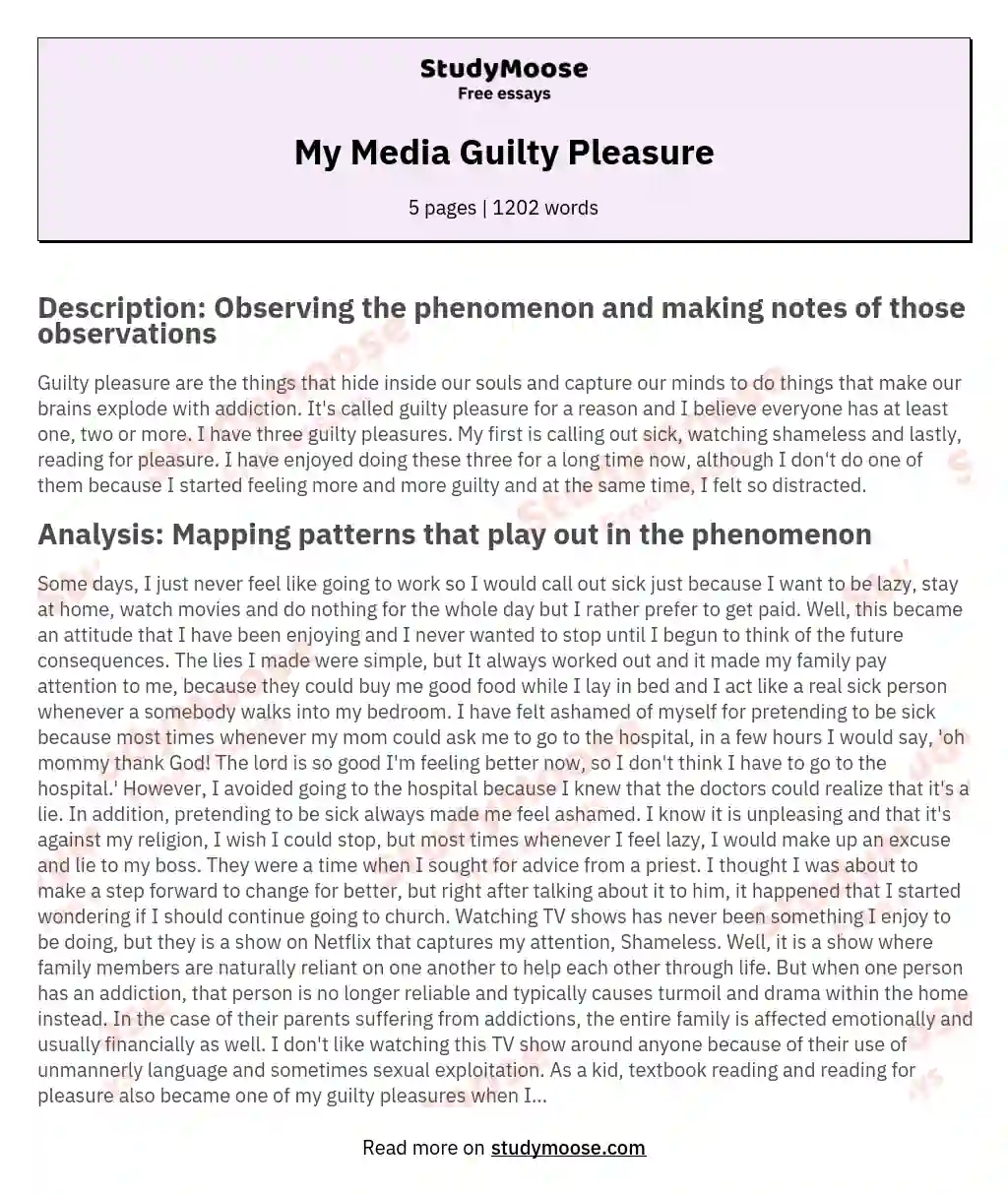 My Media Guilty Pleasure essay