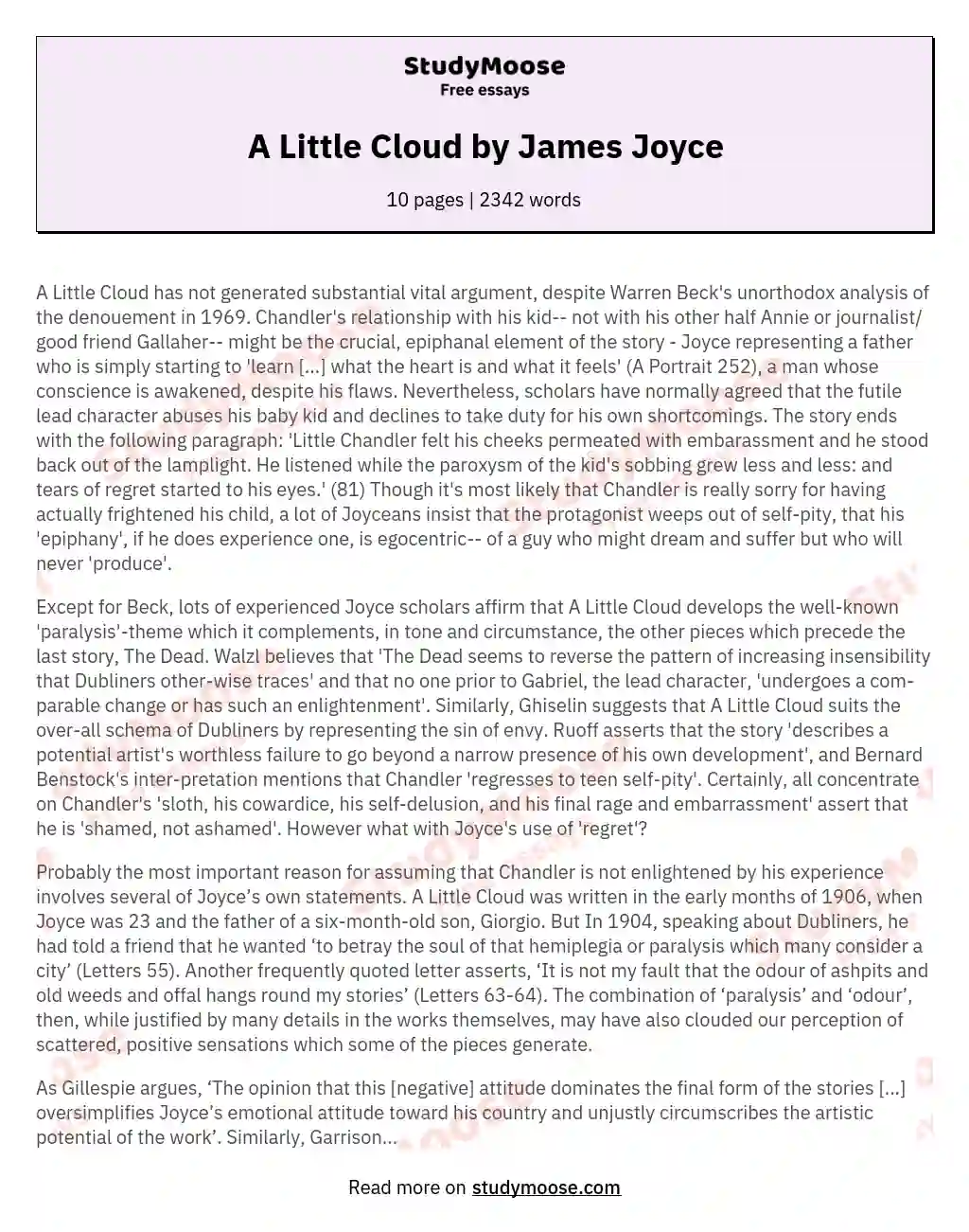 A Little Cloud by James Joyce essay