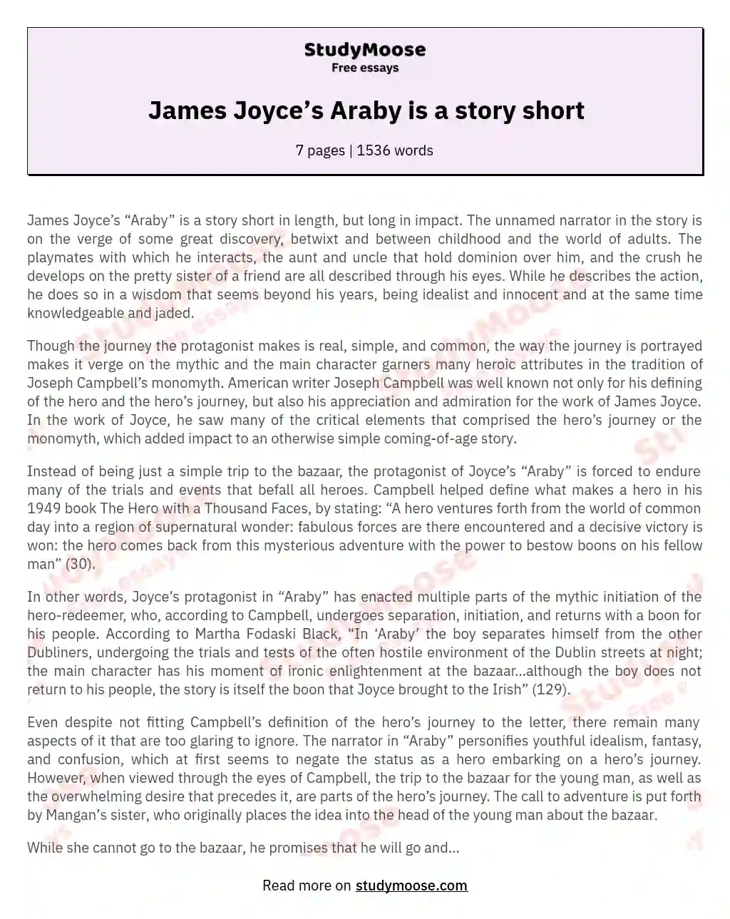 James Joyce’s Araby is a story short essay