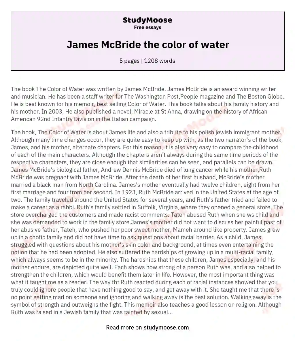 James McBride the color of water essay