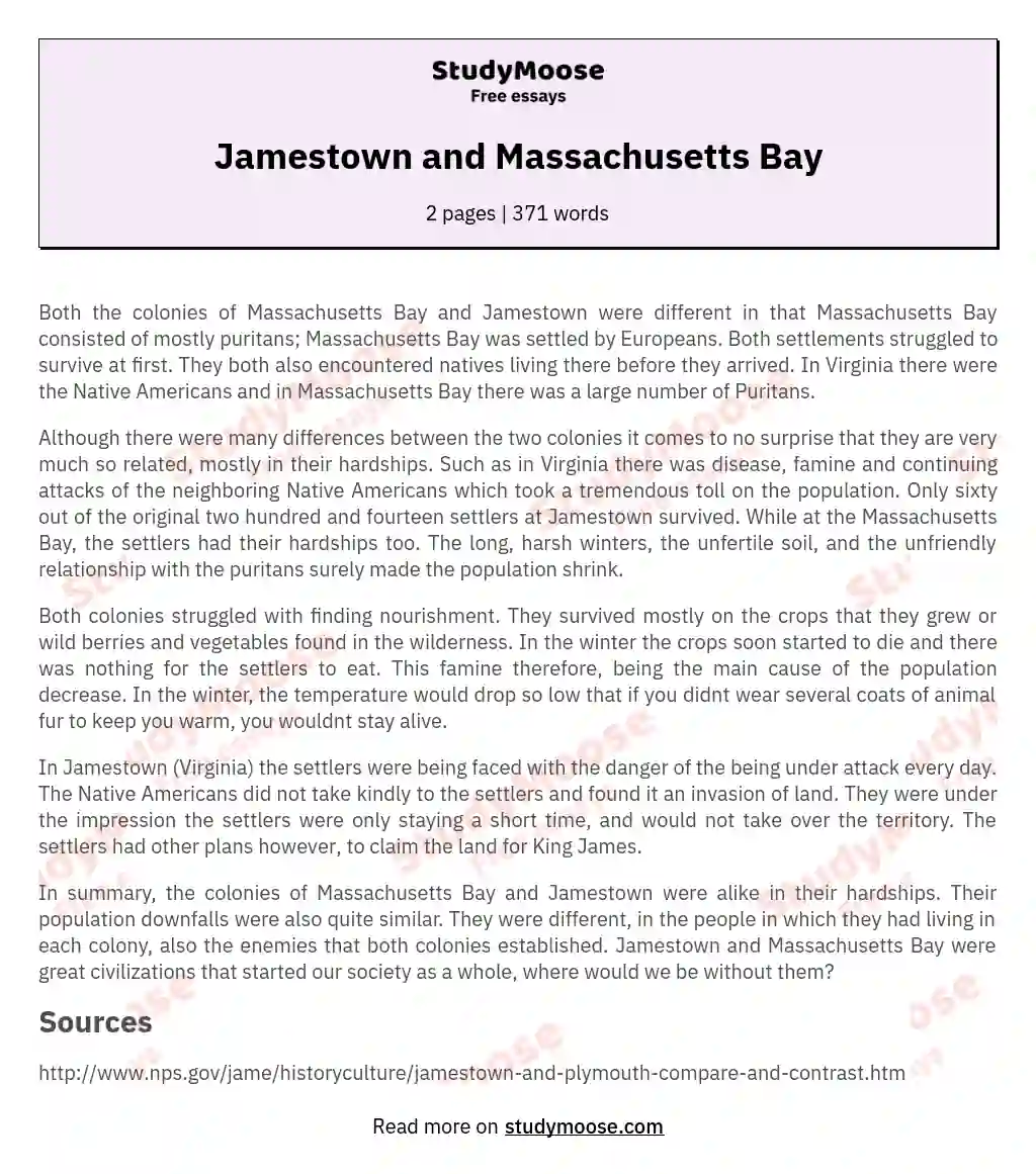 Jamestown and Massachusetts Bay