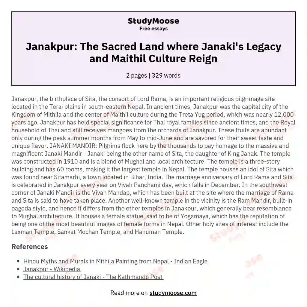 Janakpur: The Sacred Land where Janaki's Legacy and Maithil Culture Reign essay