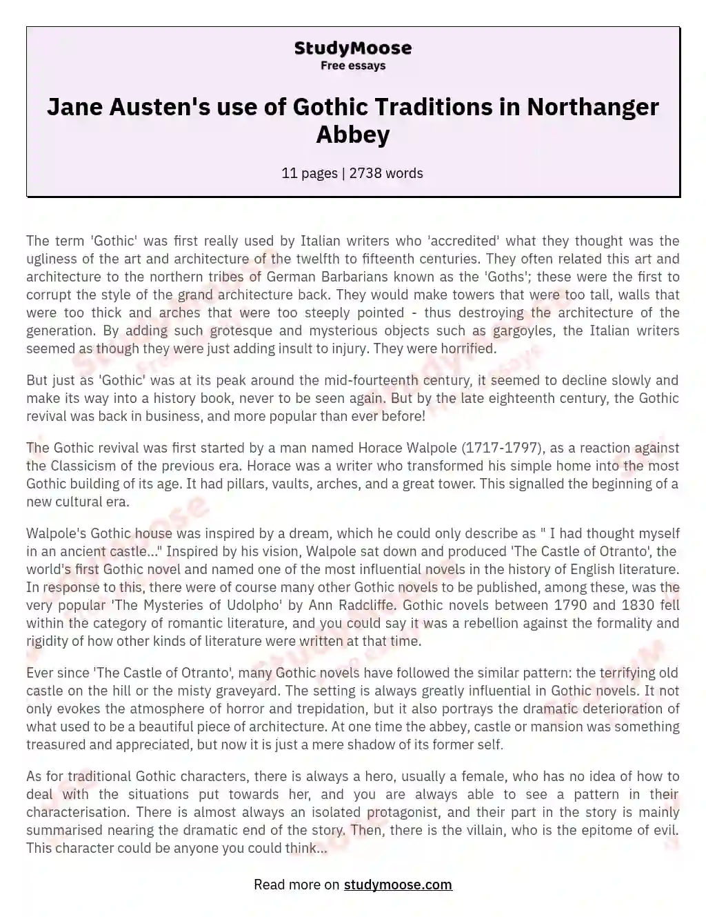 Jane Austen's use of Gothic Traditions in Northanger Abbey essay