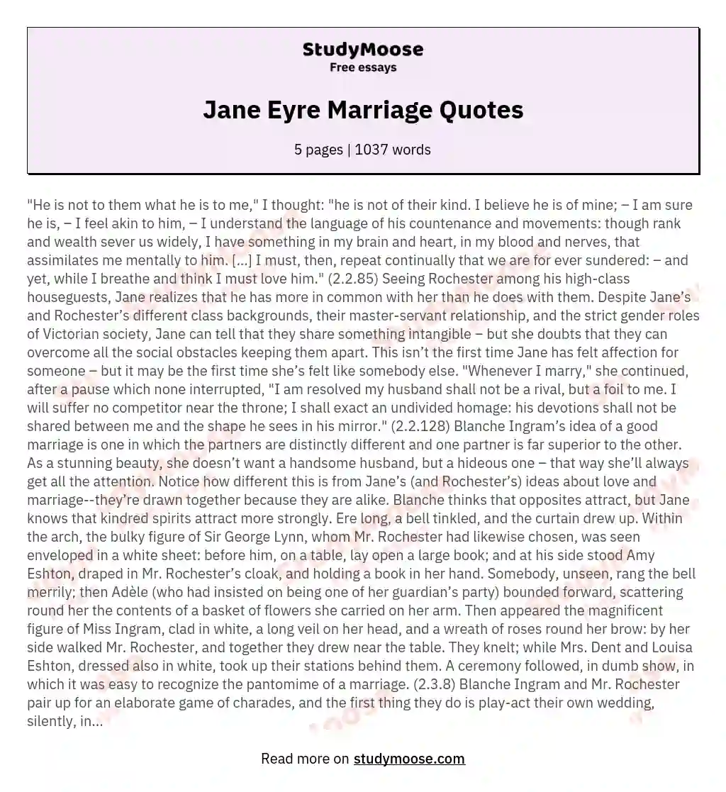 Jane Eyre Marriage Quotes essay