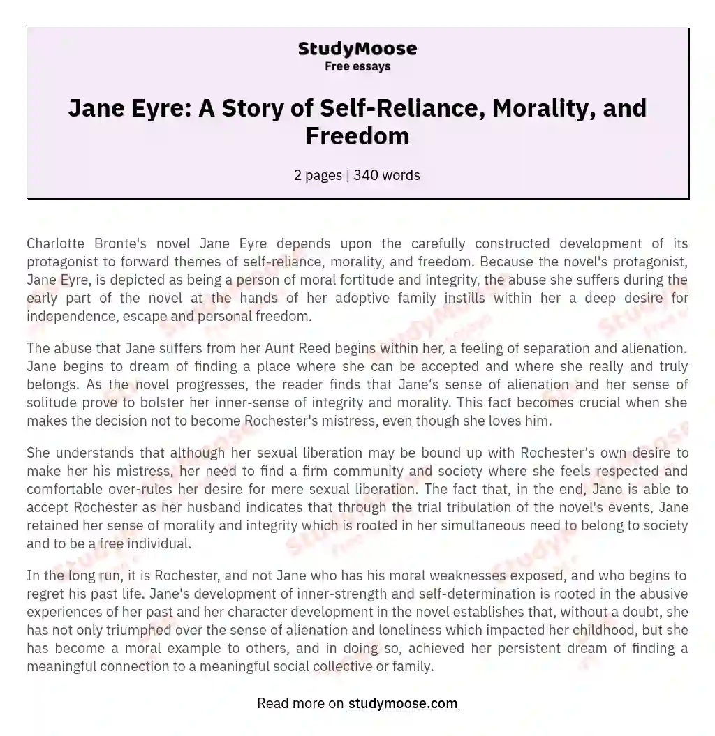 Jane Eyre: A Story of Self-Reliance, Morality, and Freedom essay