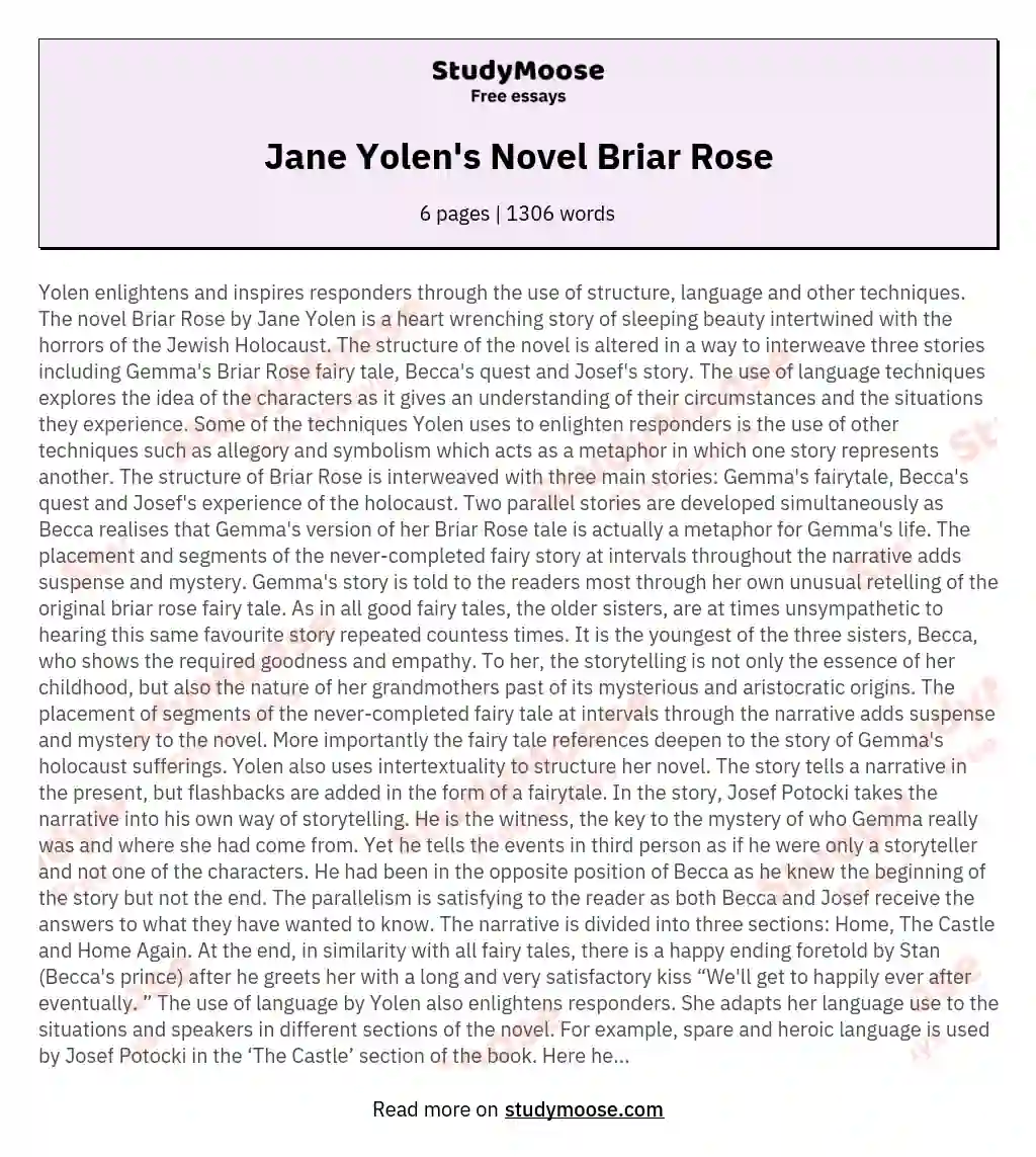Jane Yolen's Novel Briar Rose essay