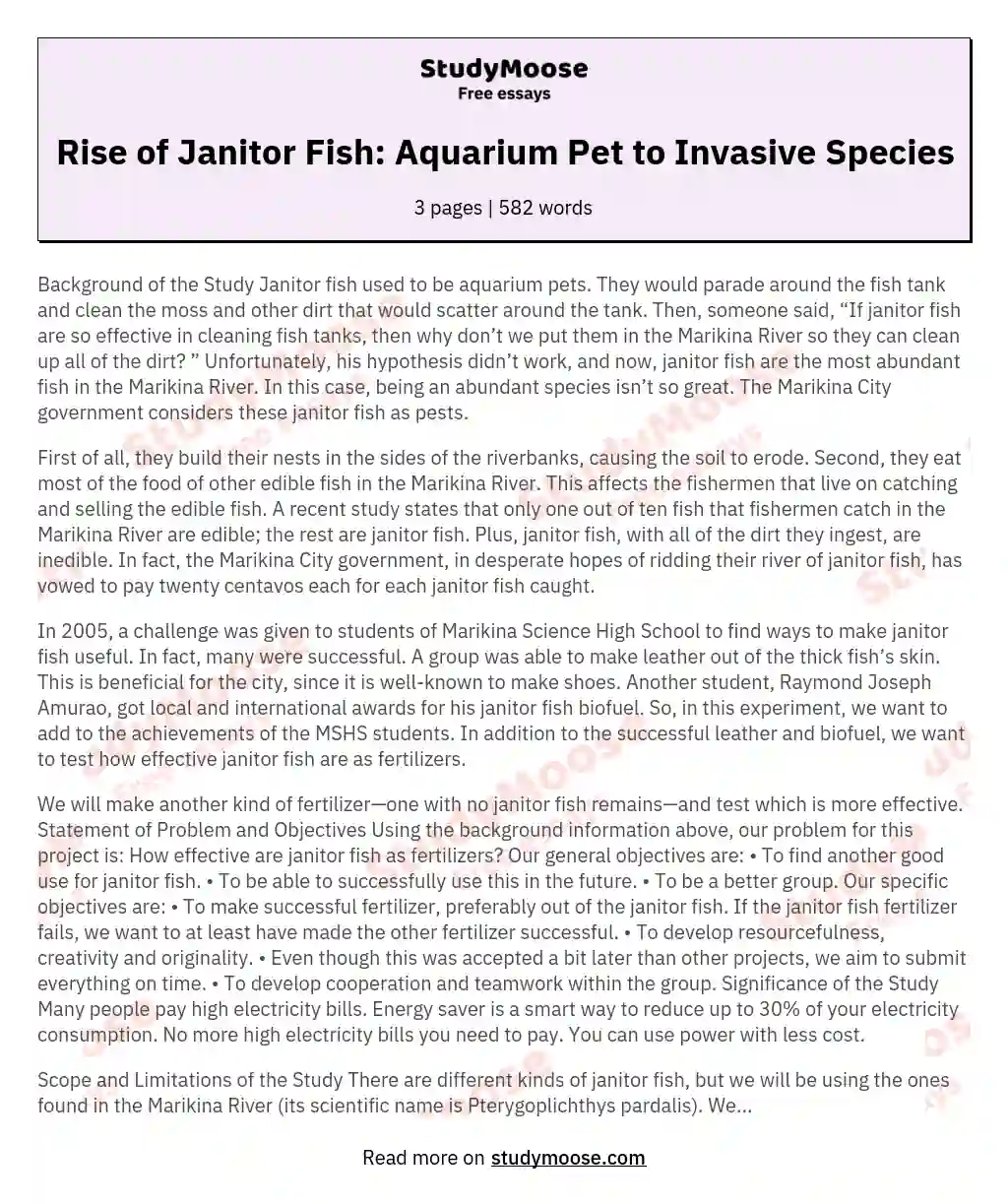 Rise of Janitor Fish: Aquarium Pet to Invasive Species essay