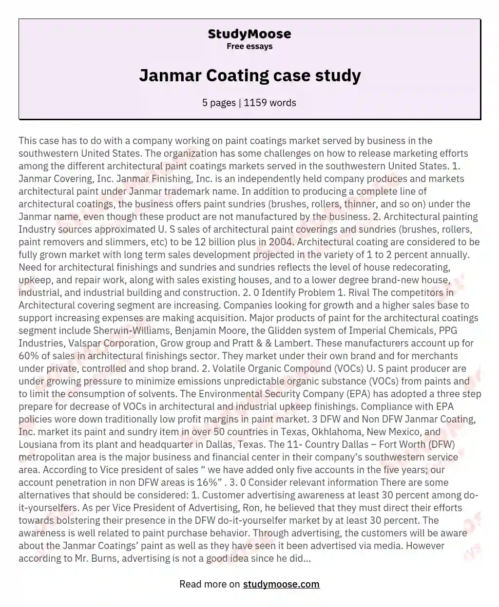 Janmar Coating case study essay