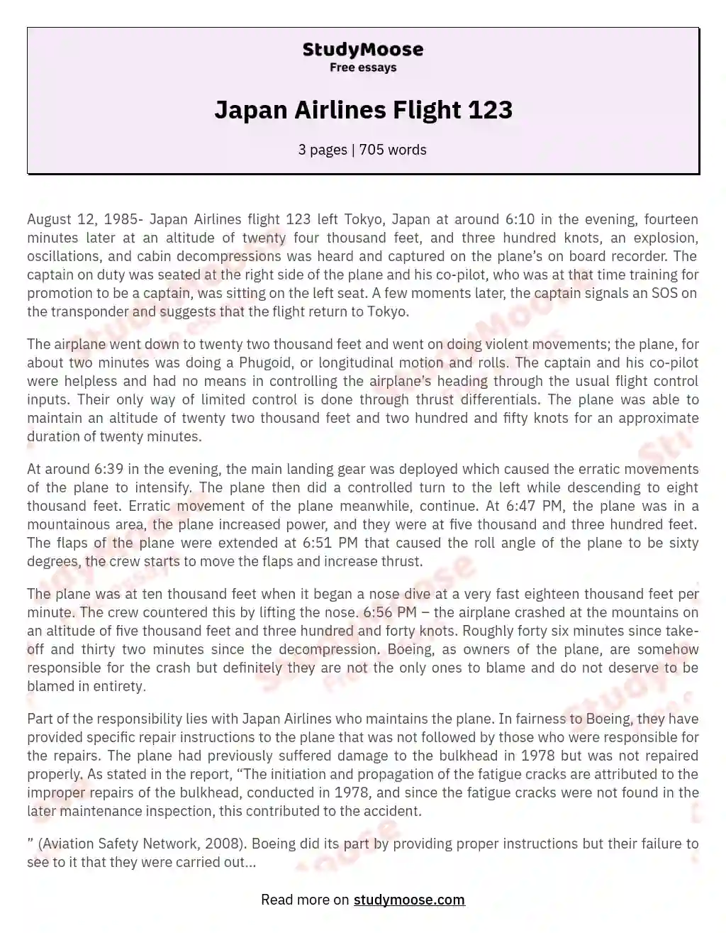 Japan Airlines Flight 123 essay