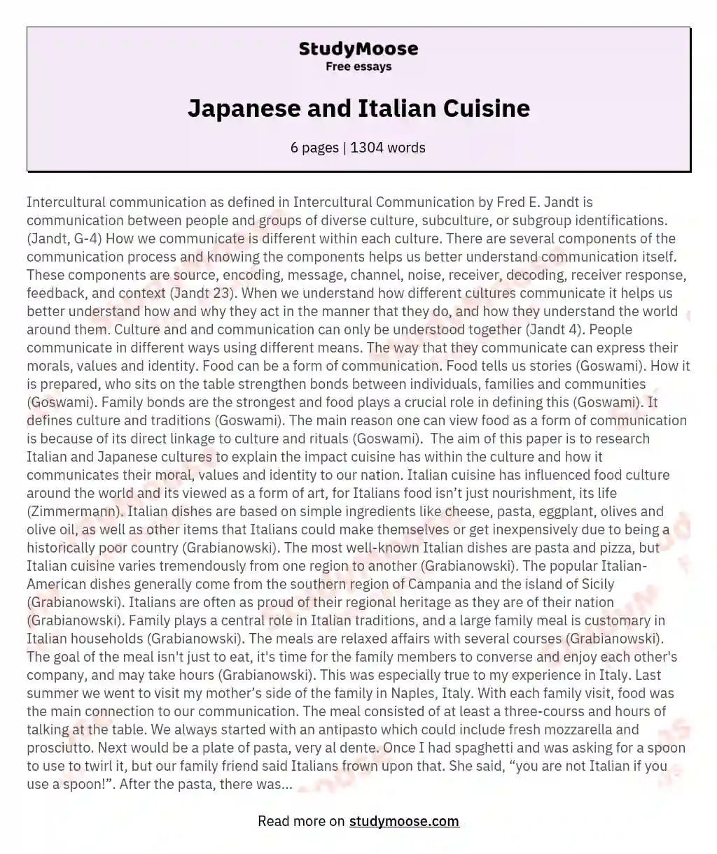 Japanese and Italian Cuisine