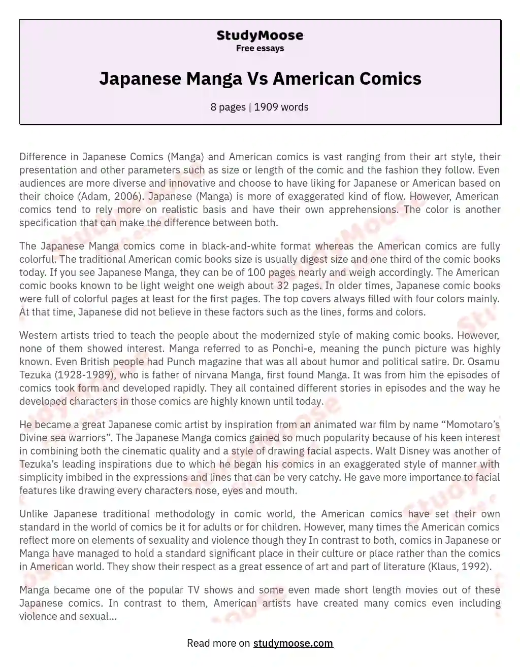 Japanese Manga Vs American Comics essay