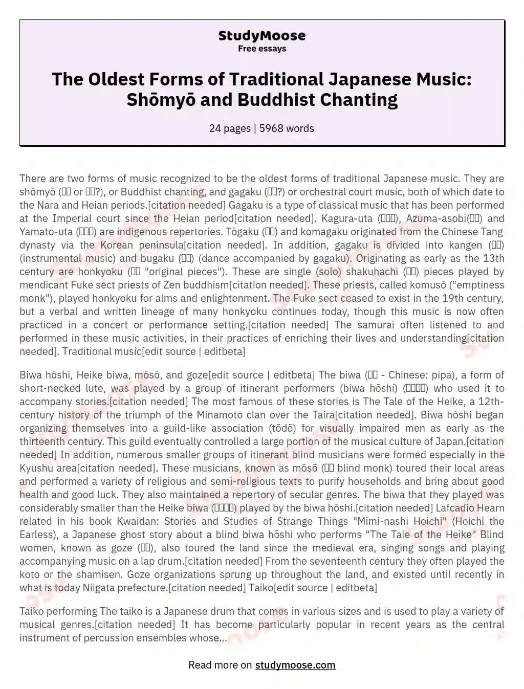 The Oldest Forms of Traditional Japanese Music: Shōmyō and Buddhist Chanting essay