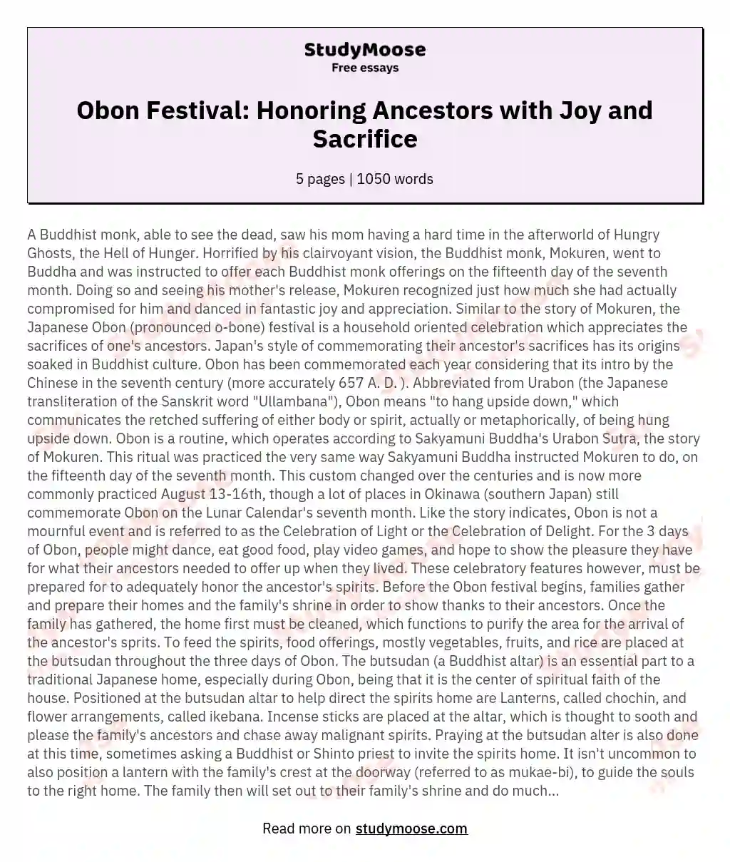 Obon Festival: Honoring Ancestors with Joy and Sacrifice essay