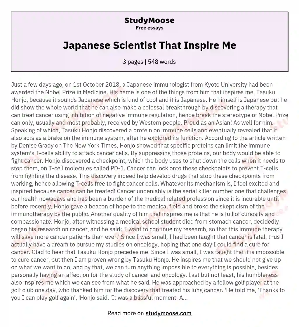 Japanese Scientist That Inspire Me essay