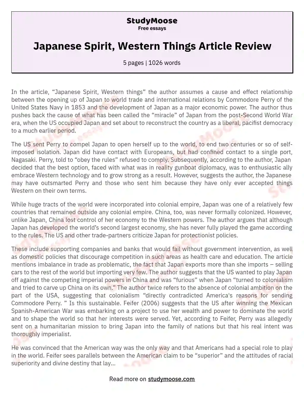 Japanese Spirit, Western Things Article Review