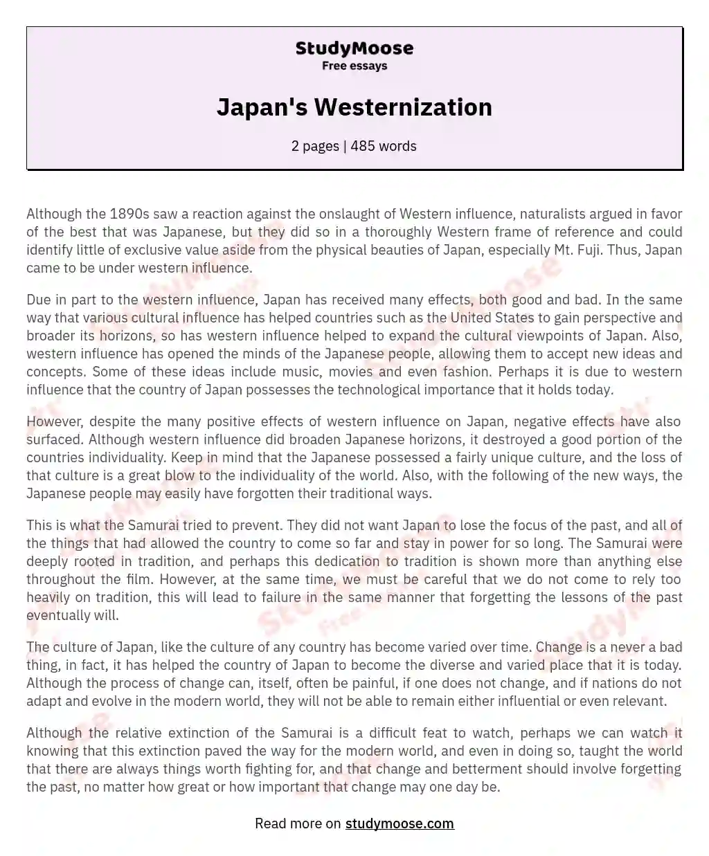 Japan's Westernization essay