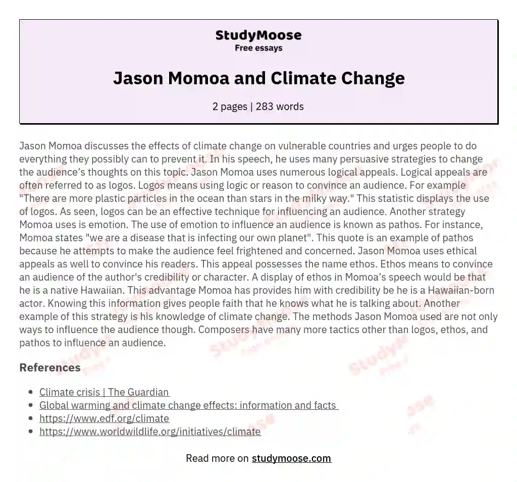 Jason Momoa and Climate Change essay