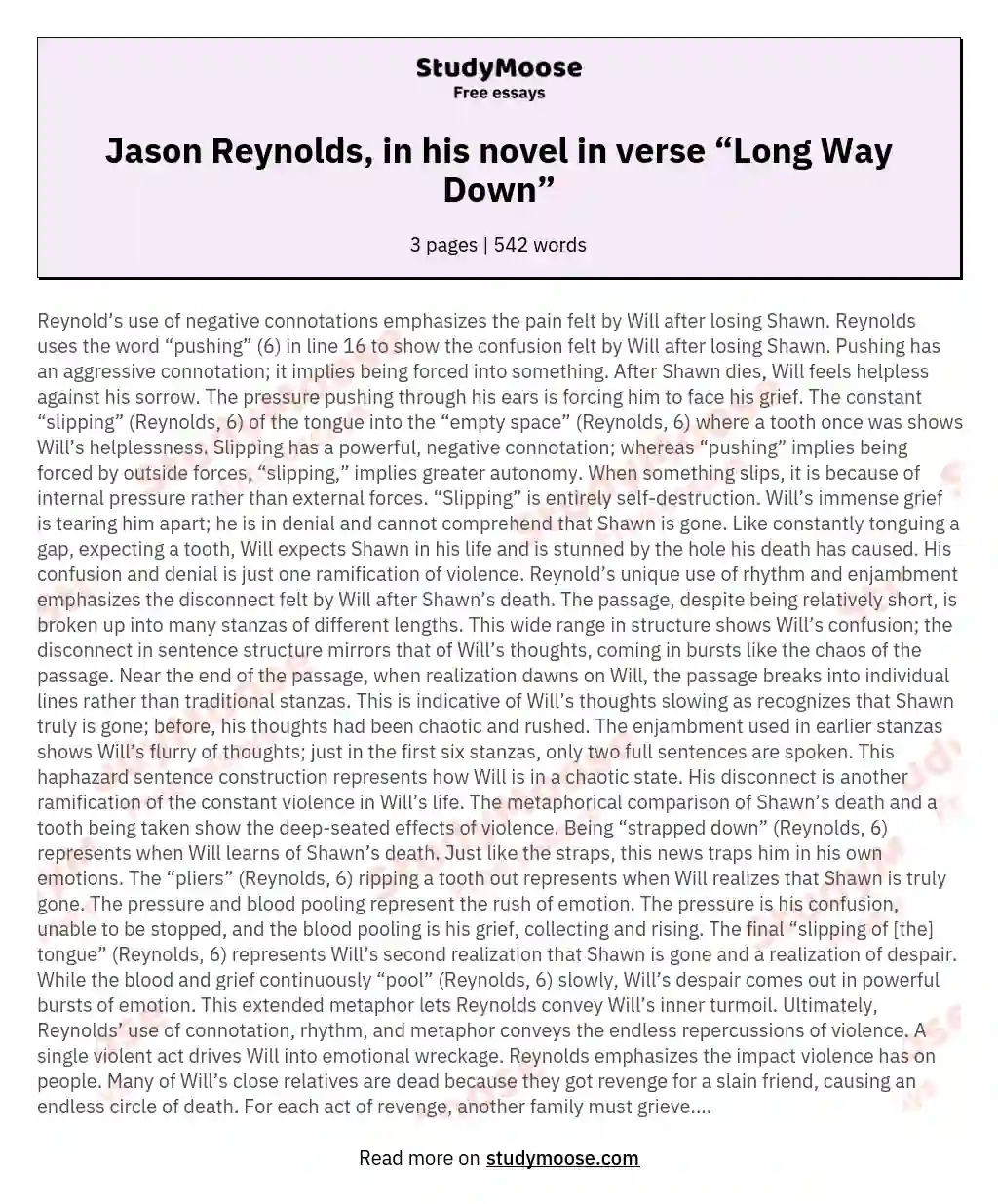 Jason Reynolds, in his novel in verse “Long Way Down”