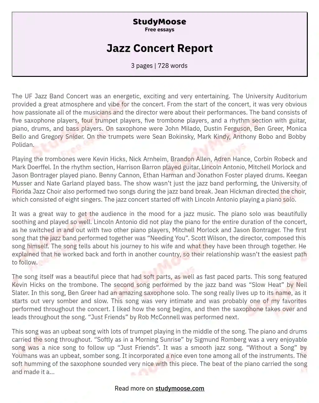 Musical Tapestry of the UF Jazz Band Concert essay