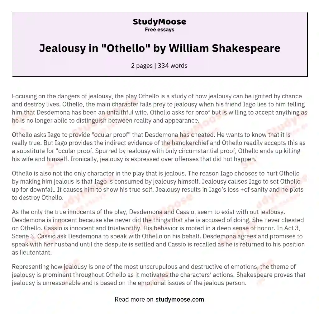 Jealousy in "Othello" by William Shakespeare