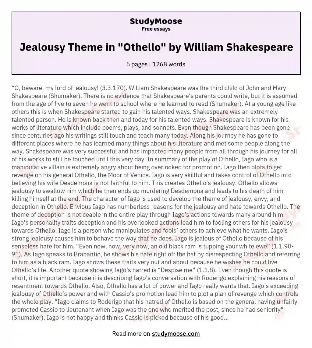theme of othello by william shakespeare