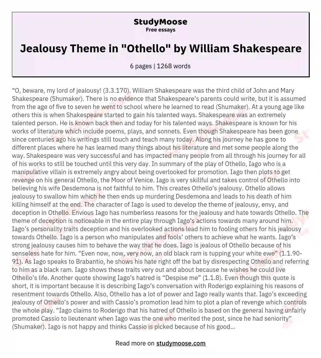 essay on the theme of jealousy in othello