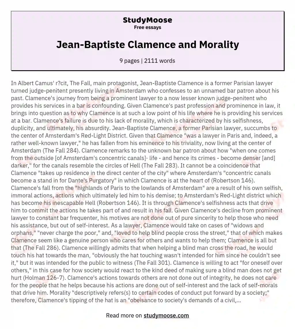 Jean-Baptiste Clamence and Morality essay