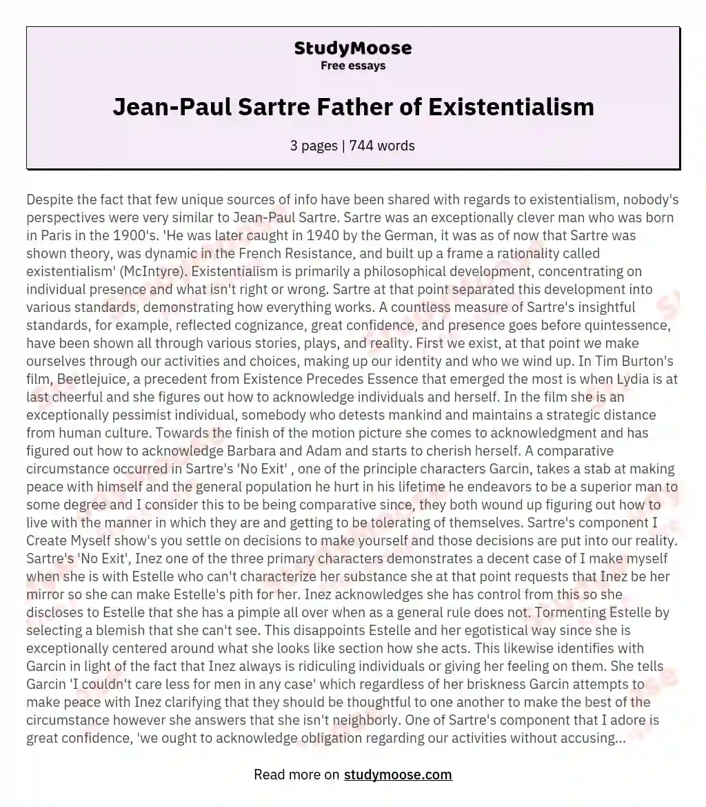 Jean-Paul Sartre Father of Existentialism essay