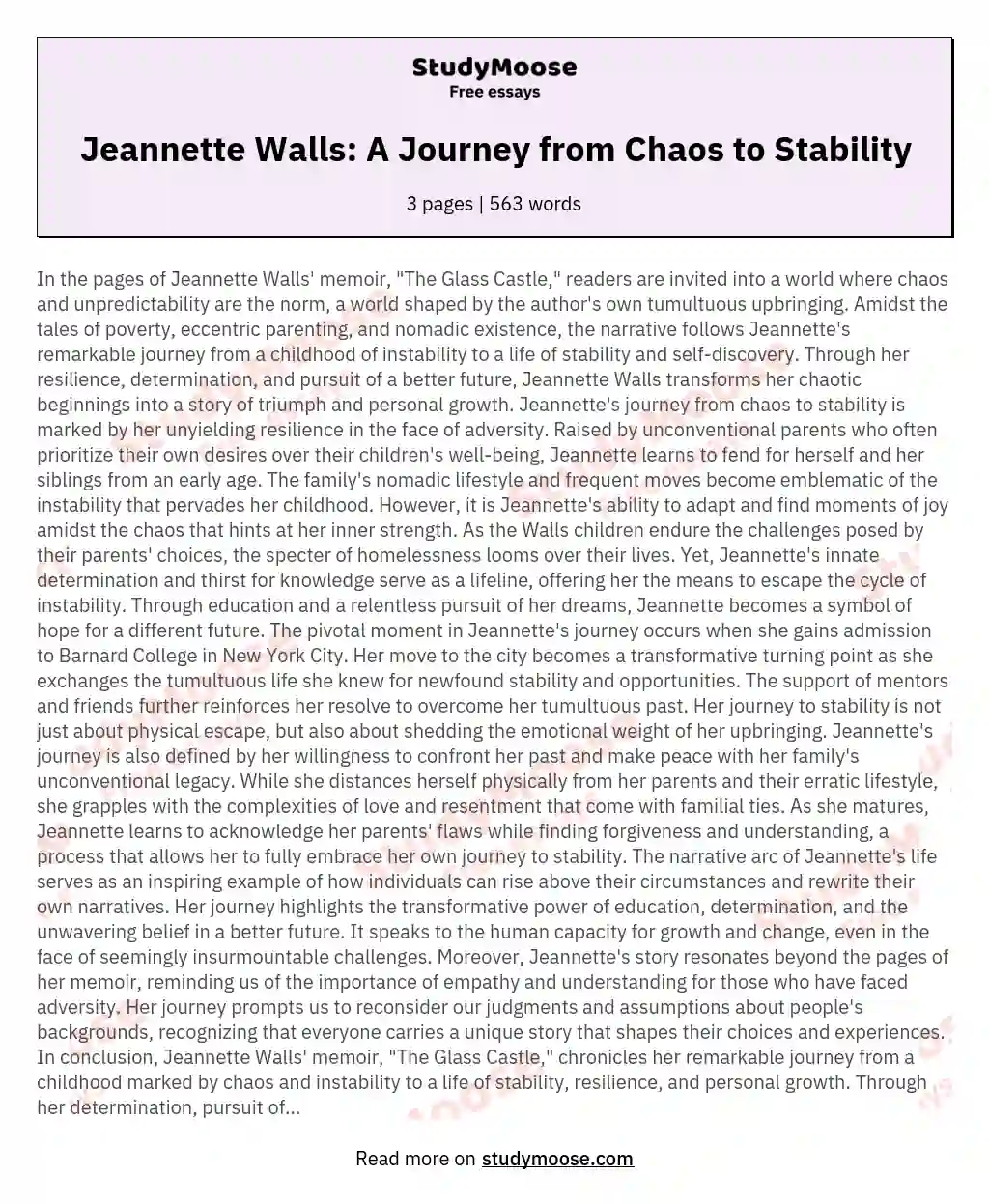 Jeannette Walls: A Journey from Chaos to Stability essay
