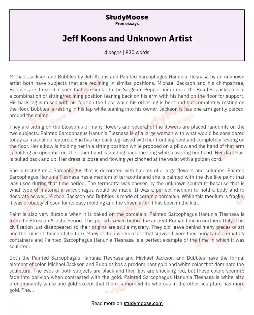 Jeff Koons and Unknown Artist essay