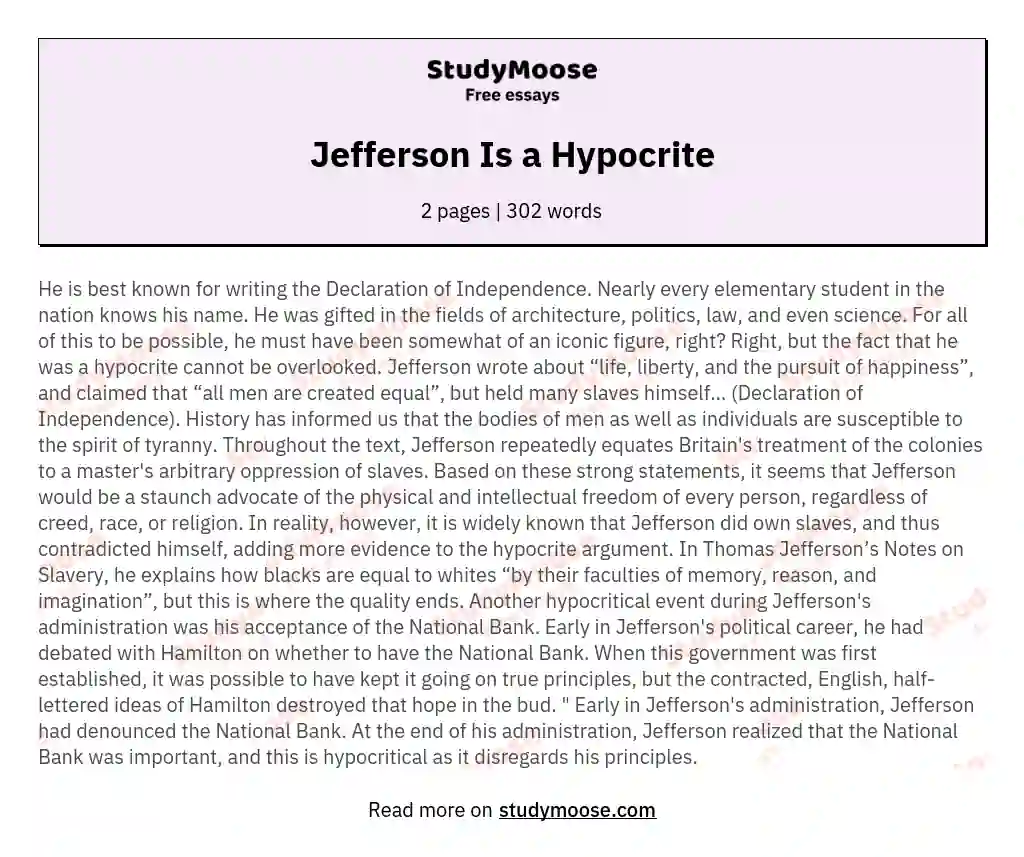 Jefferson Is a Hypocrite essay