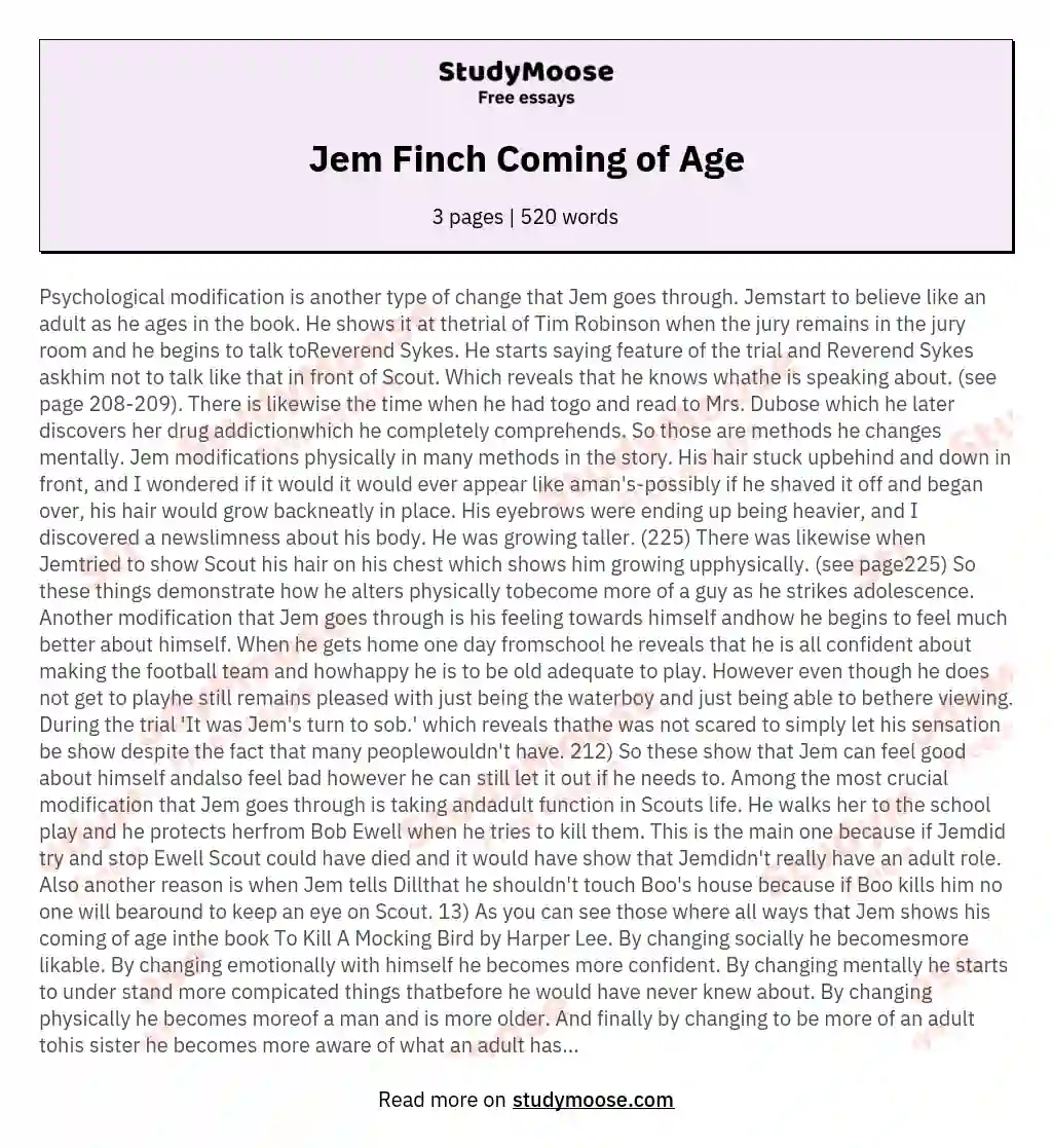 Jem Finch Coming of Age