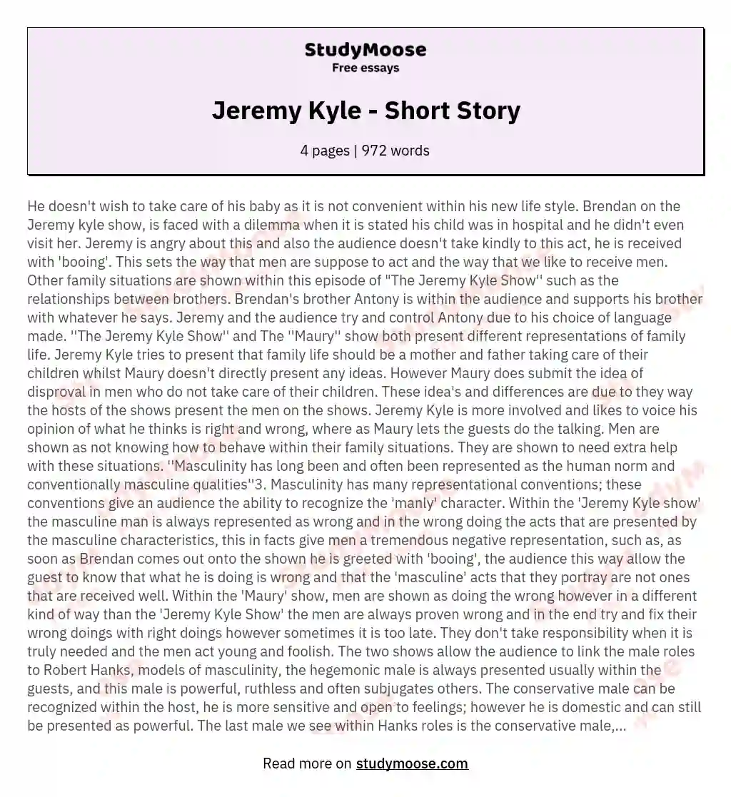 Jeremy Kyle - Short Story