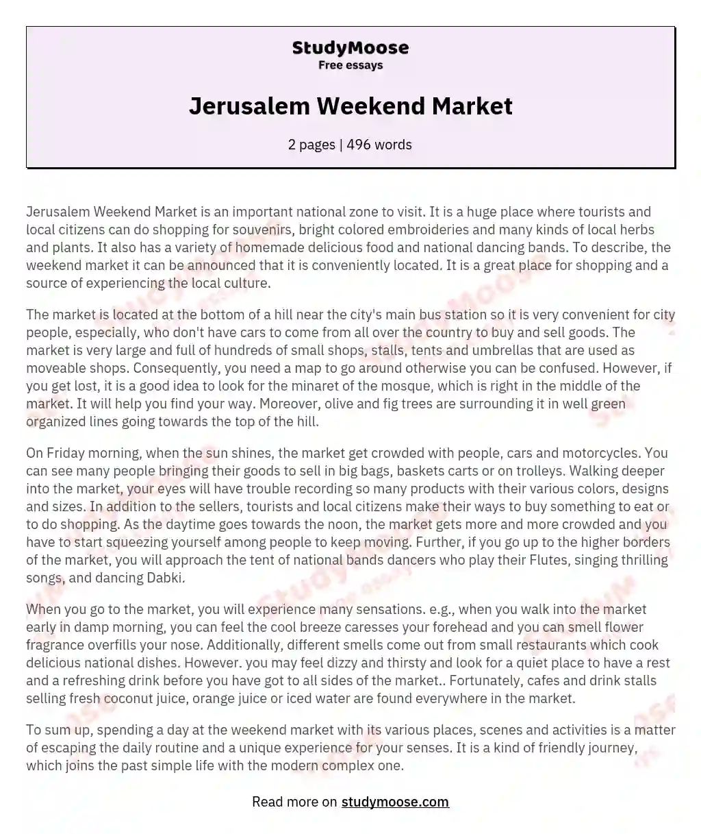 Jerusalem Weekend Market essay