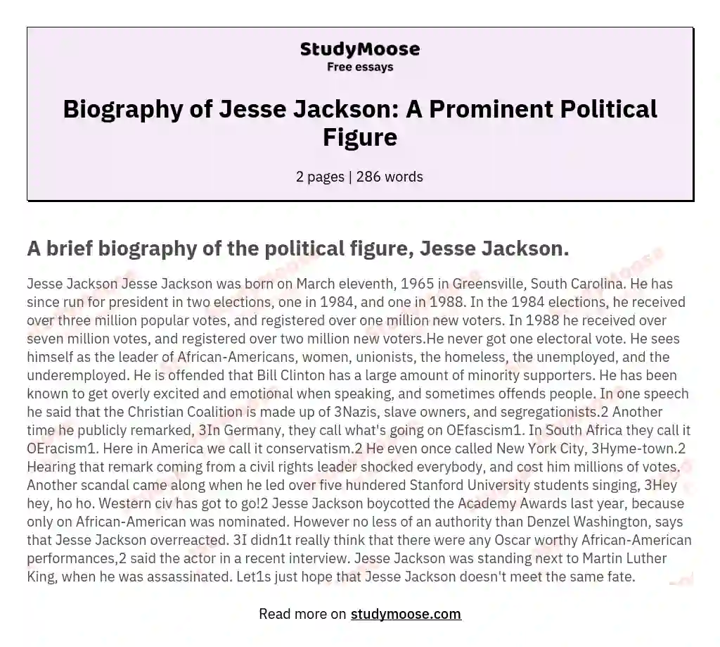 Biography of Jesse Jackson: A Prominent Political Figure essay