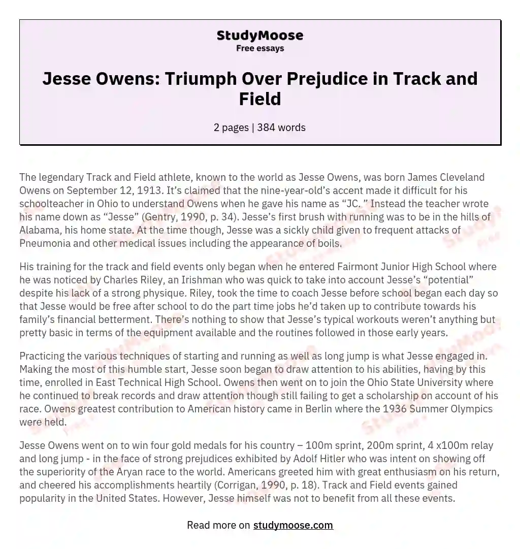 Jesse Owens – A Legend