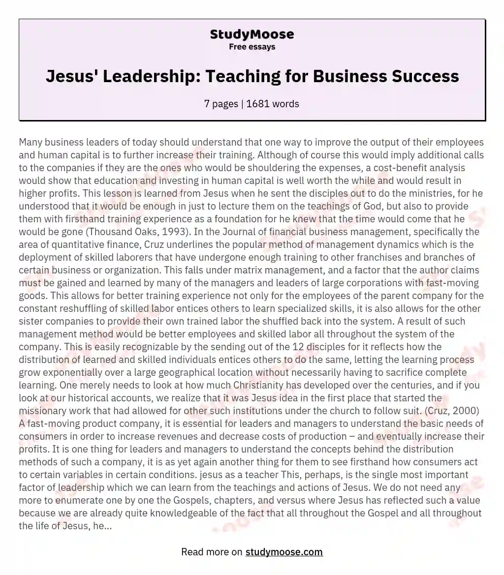 Jesus' Leadership: Teaching for Business Success essay