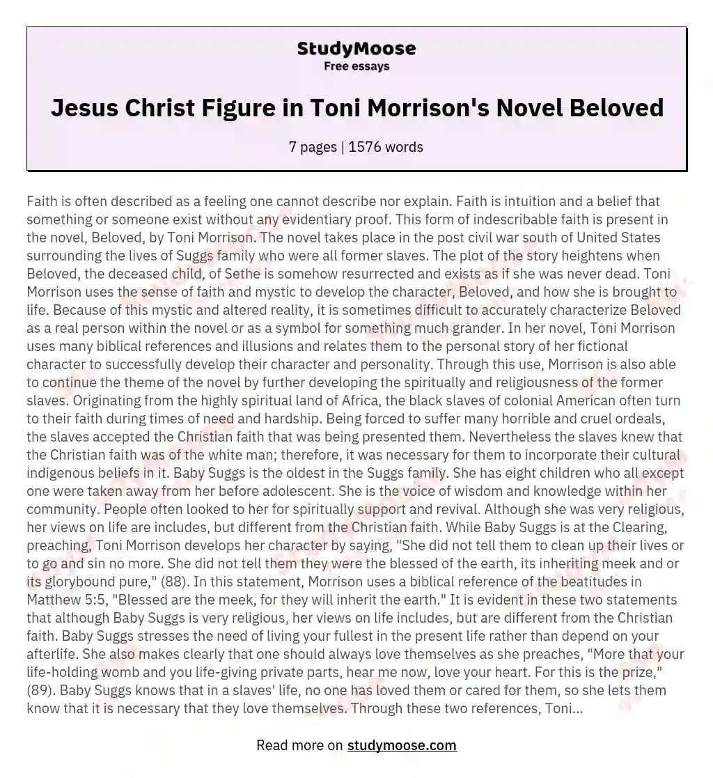 Jesus Christ Figure in Toni Morrison's Novel Beloved essay