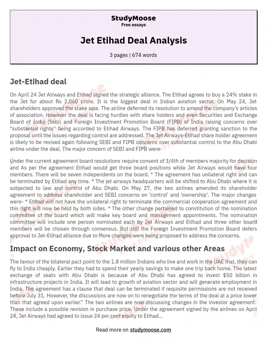 Jet Etihad Deal Analysis essay